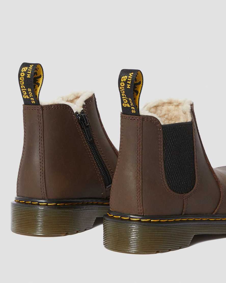 dark brown dr martens 2976 faux fur lined kids chelsea boots