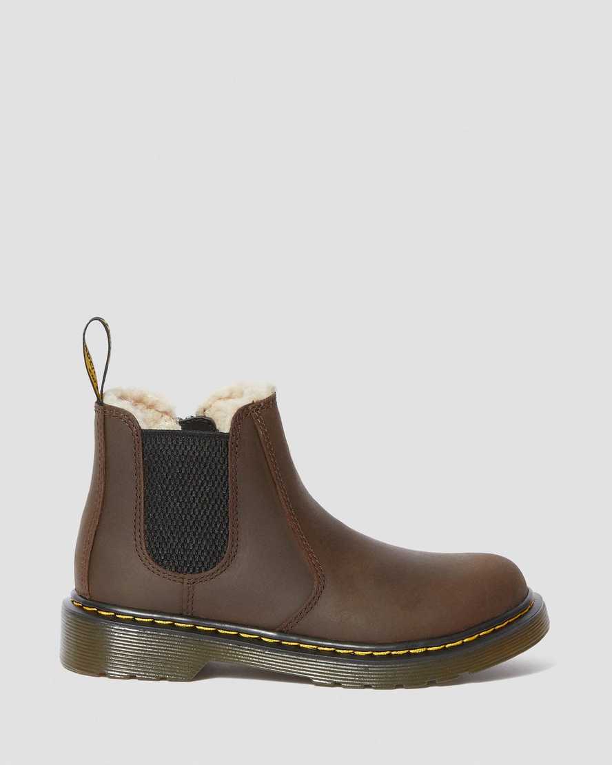 dark brown dr martens 2976 faux fur lined kids chelsea boots
