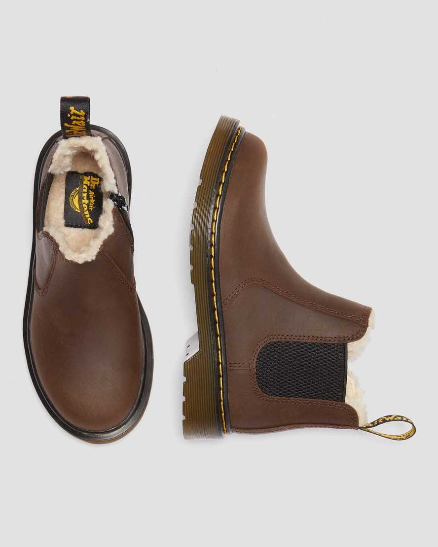 dark brown dr martens 2976 faux fur lined kids chelsea boots