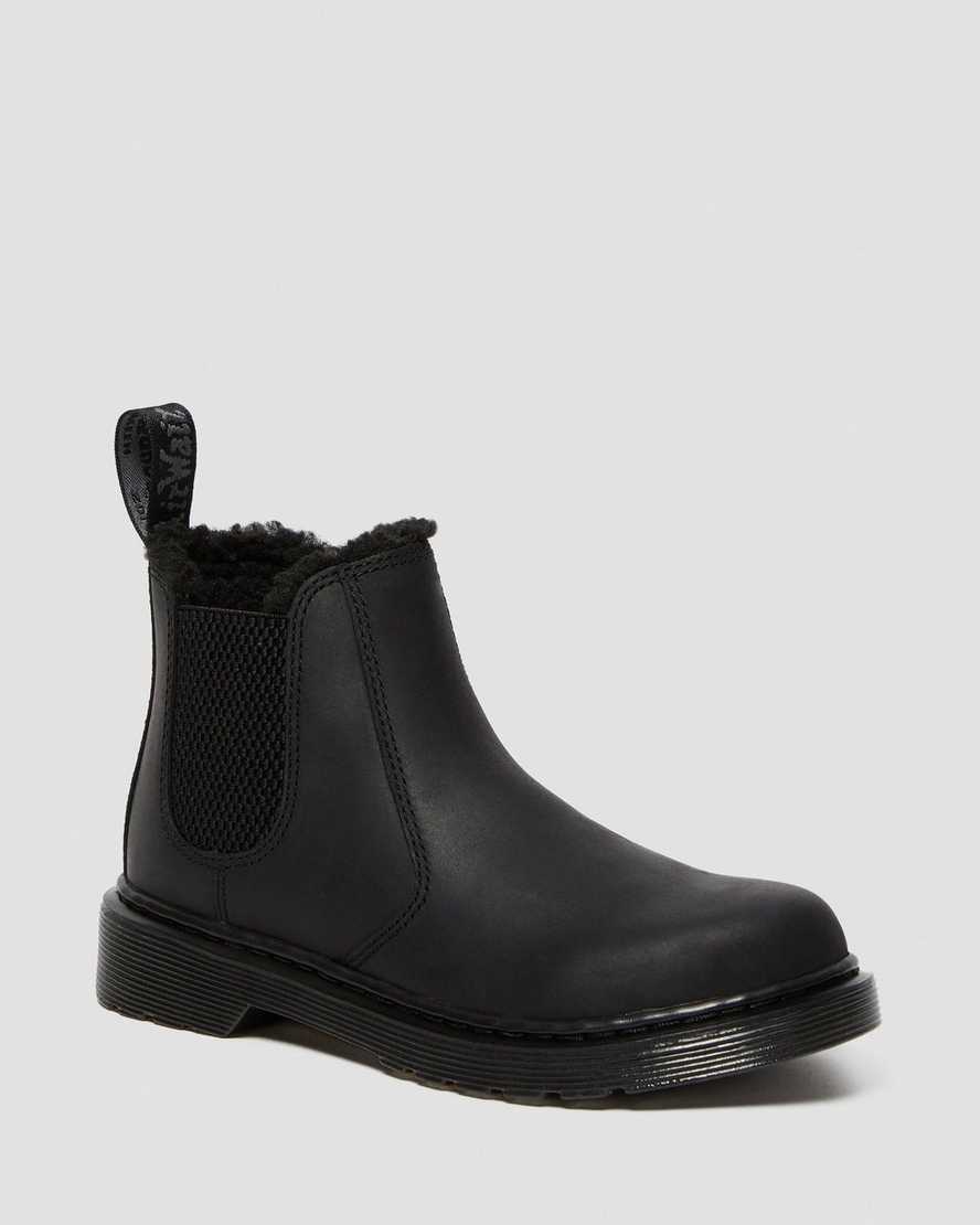 black dr martens 2976 faux fur lined kids chelsea boots