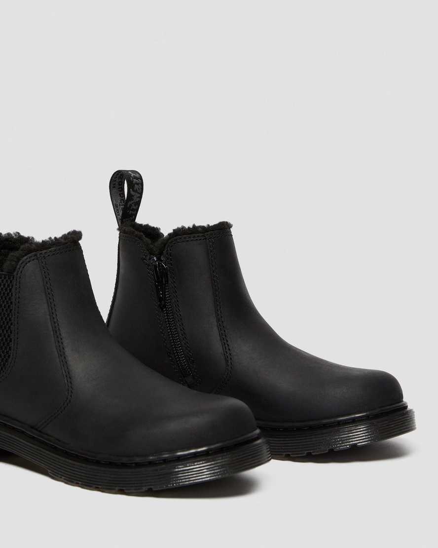 black dr martens 2976 faux fur lined kids chelsea boots
