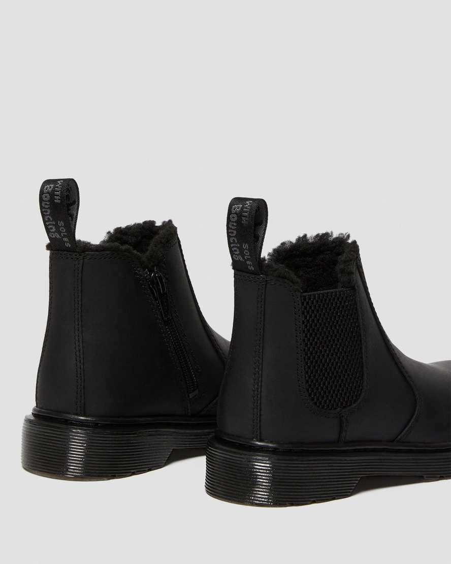 black dr martens 2976 faux fur lined kids chelsea boots