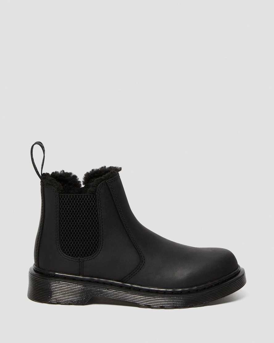 black dr martens 2976 faux fur lined kids chelsea boots
