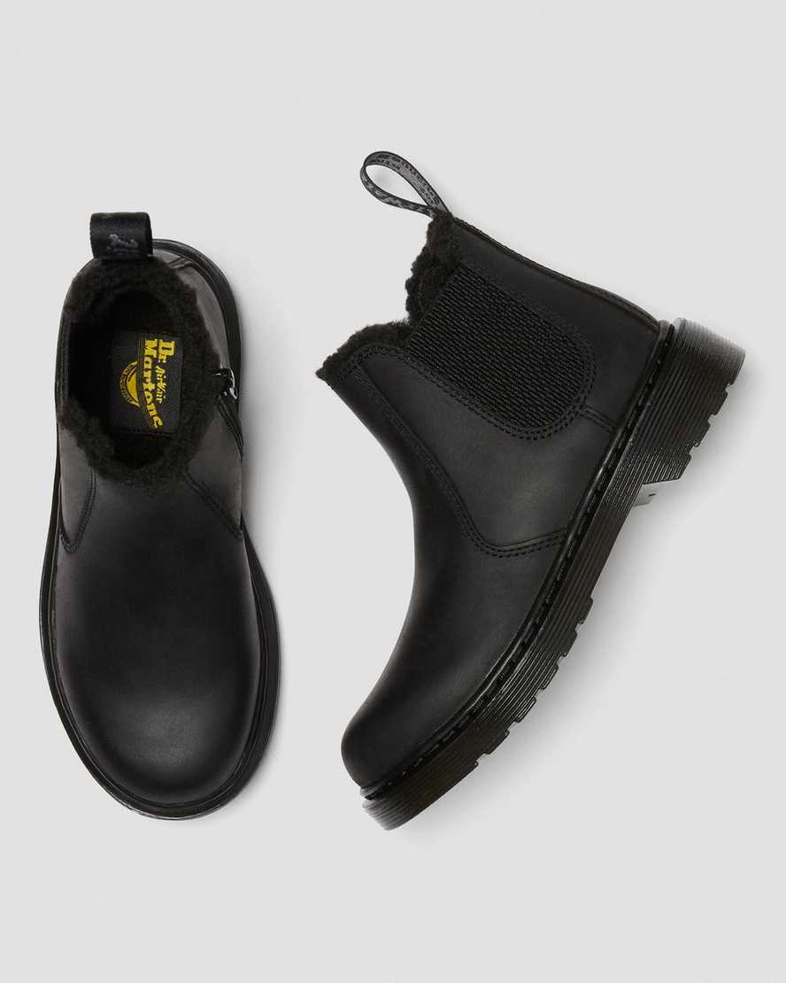 black dr martens 2976 faux fur lined kids chelsea boots