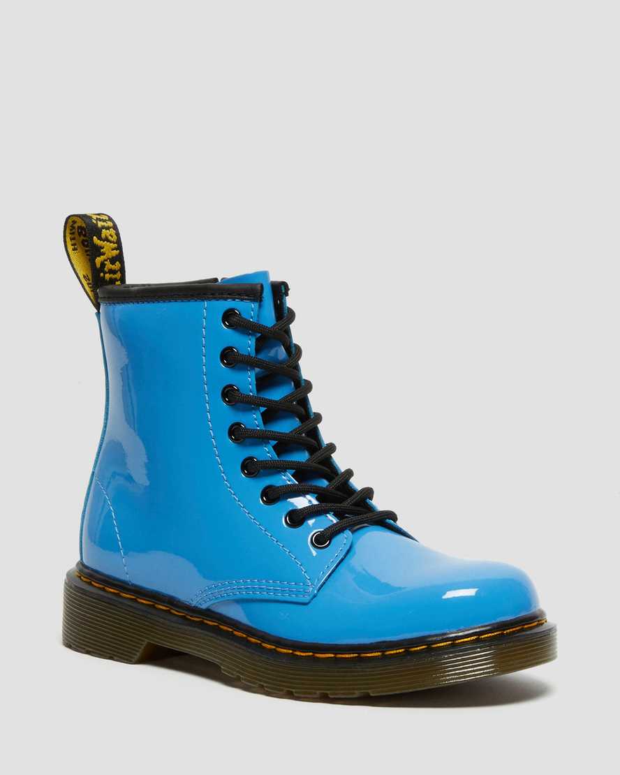 blue dr martens 1460 patent kids lace up boots