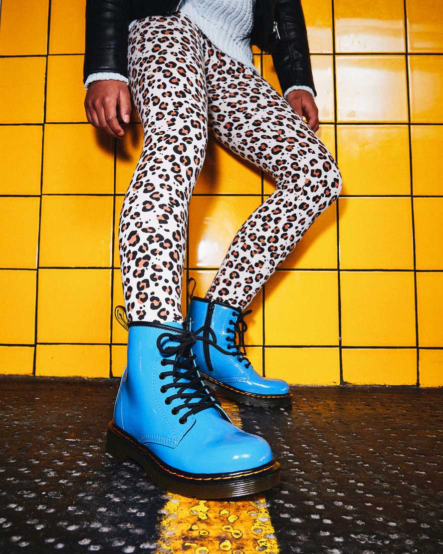 blue dr martens 1460 patent kids lace up boots