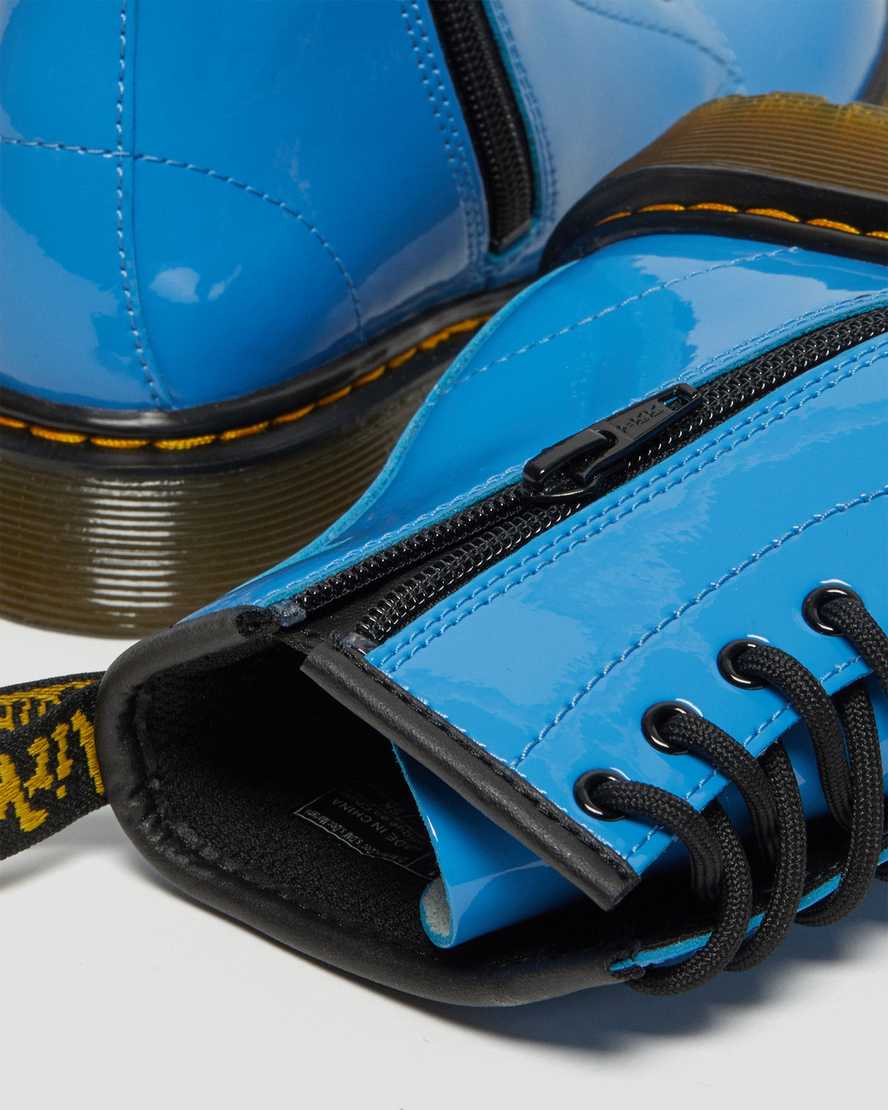 blue dr martens 1460 patent kids lace up boots