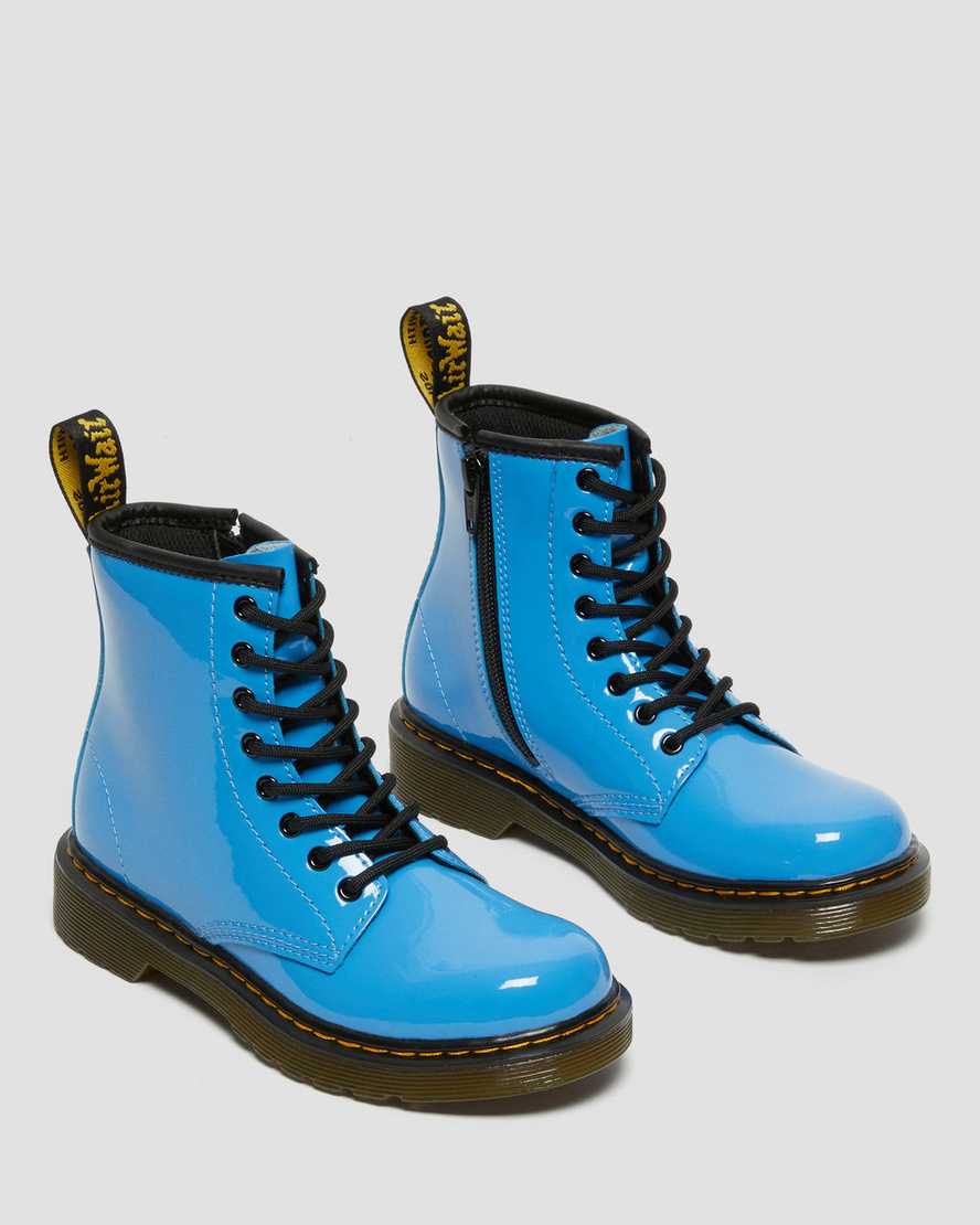 blue dr martens 1460 patent kids lace up boots