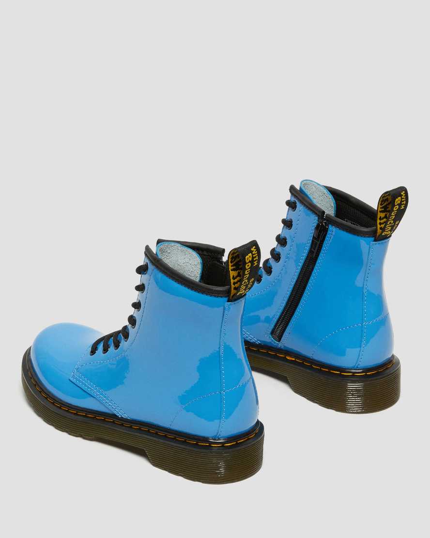 blue dr martens 1460 patent kids lace up boots