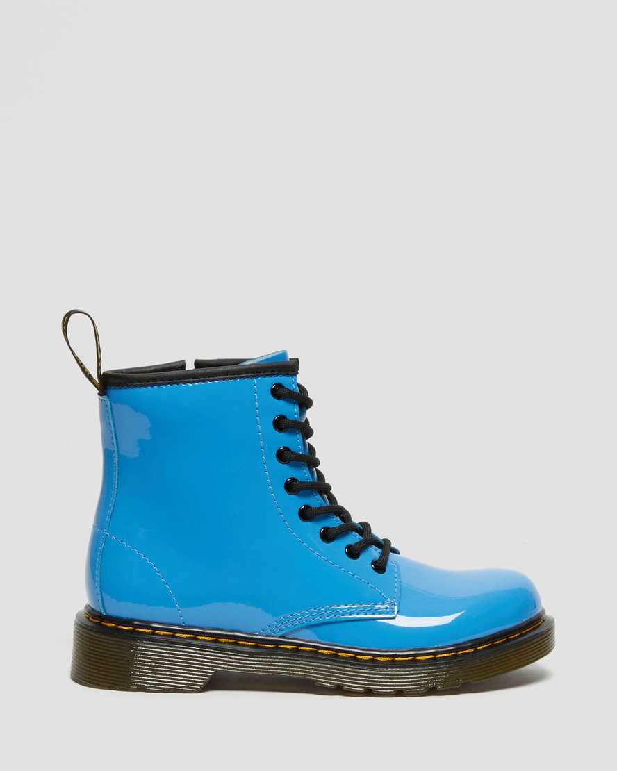 blue dr martens 1460 patent kids lace up boots