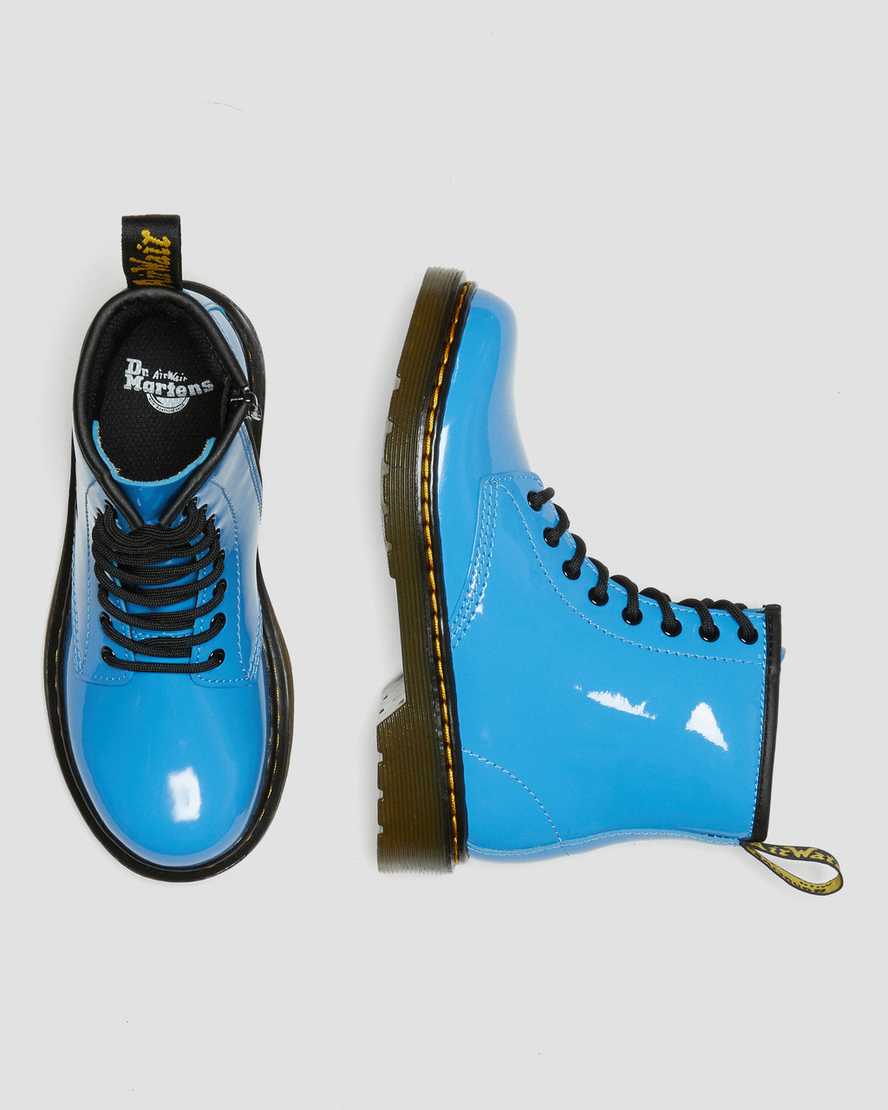 blue dr martens 1460 patent kids lace up boots