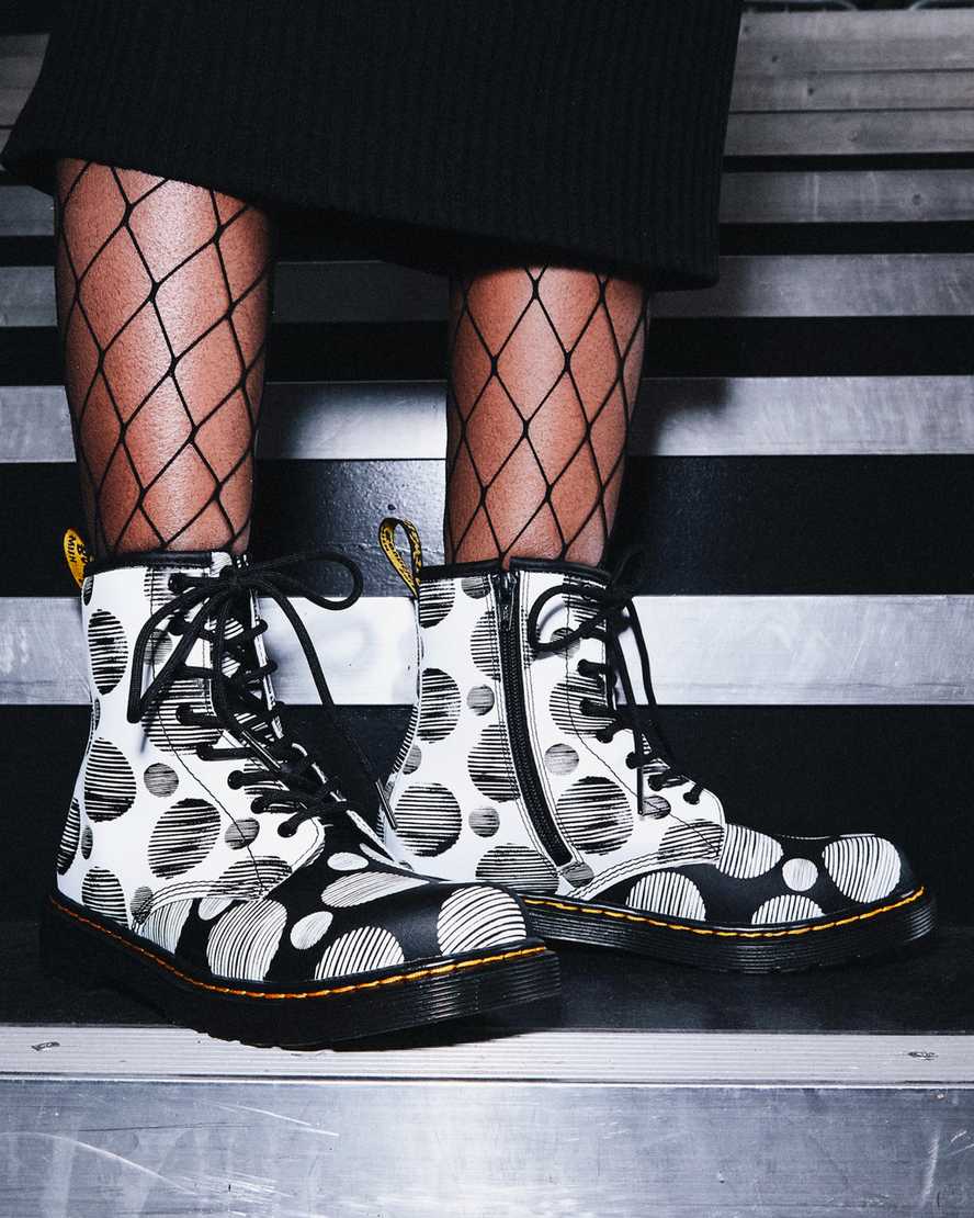 black dr martens 1460 polka dot kids lace up boots
