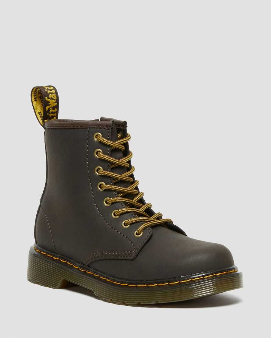 dark brown dr martens 1460 wildhorse kids lace up boots