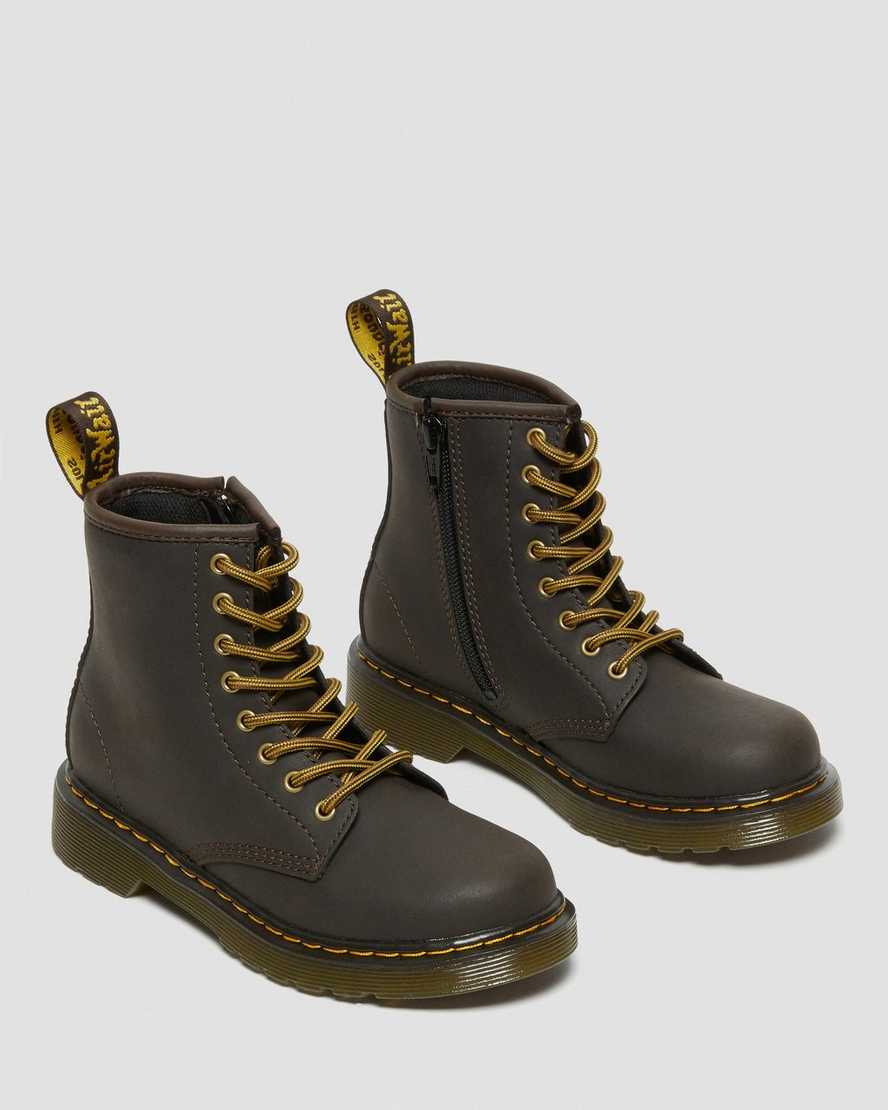 dark brown dr martens 1460 wildhorse kids lace up boots