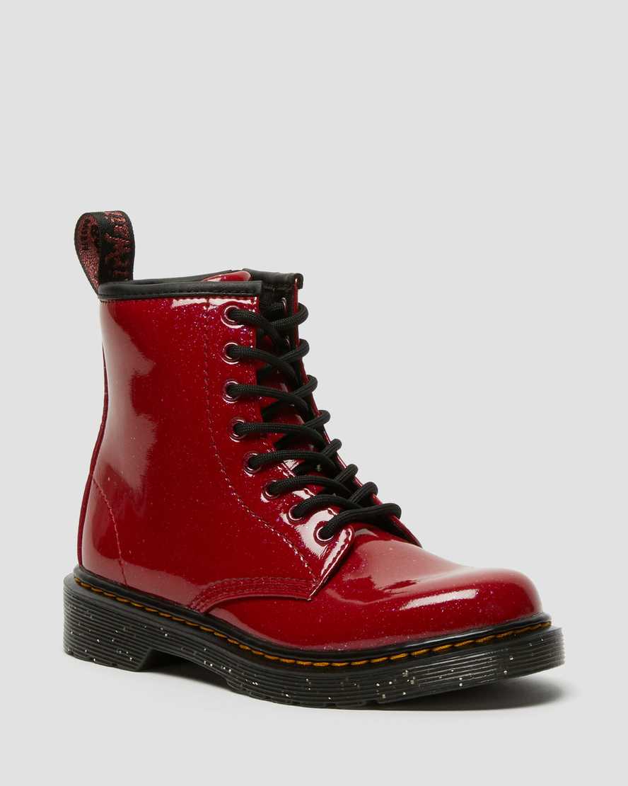 red dr martens 1460 glitter kids lace up boots