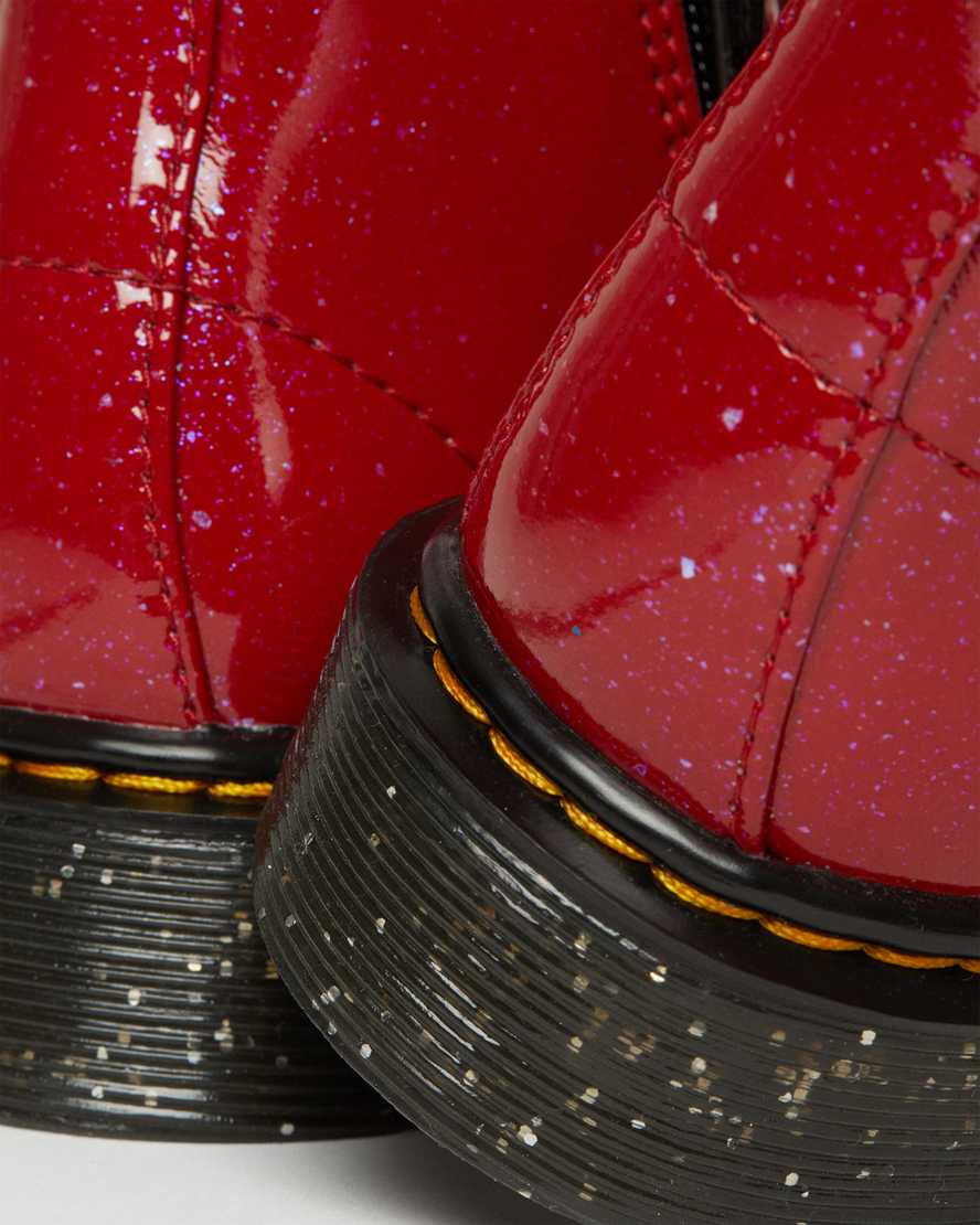 red dr martens 1460 glitter kids lace up boots