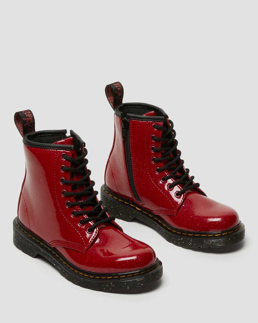 red dr martens 1460 glitter kids lace up boots