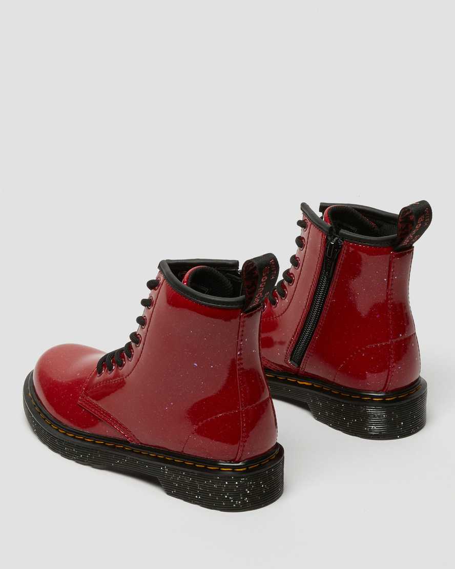 red dr martens 1460 glitter kids lace up boots