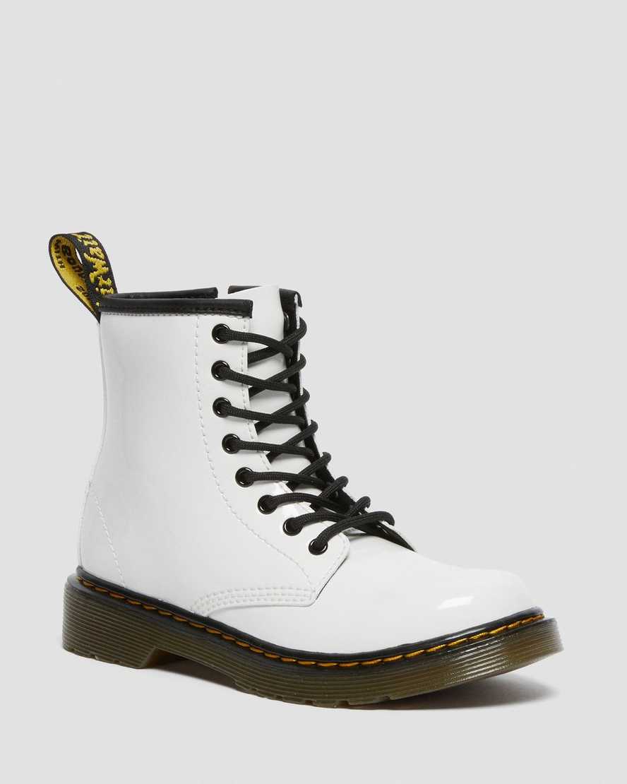 white dr martens 1460 patent kids lace up boots