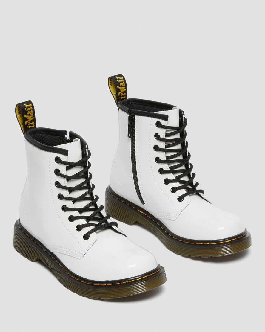 white dr martens 1460 patent kids lace up boots
