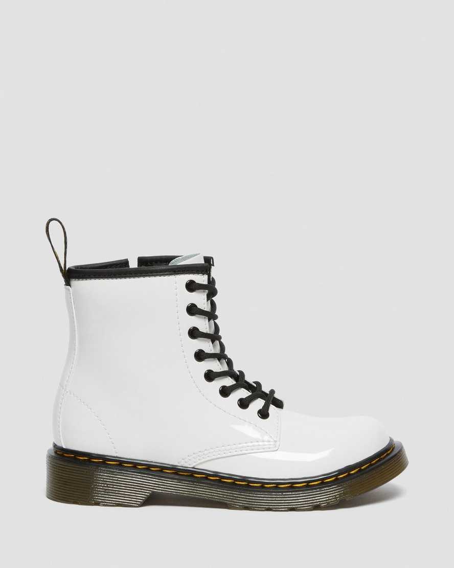 white dr martens 1460 patent kids lace up boots