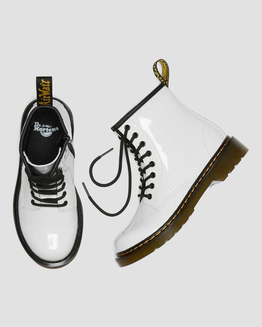 white dr martens 1460 patent kids lace up boots