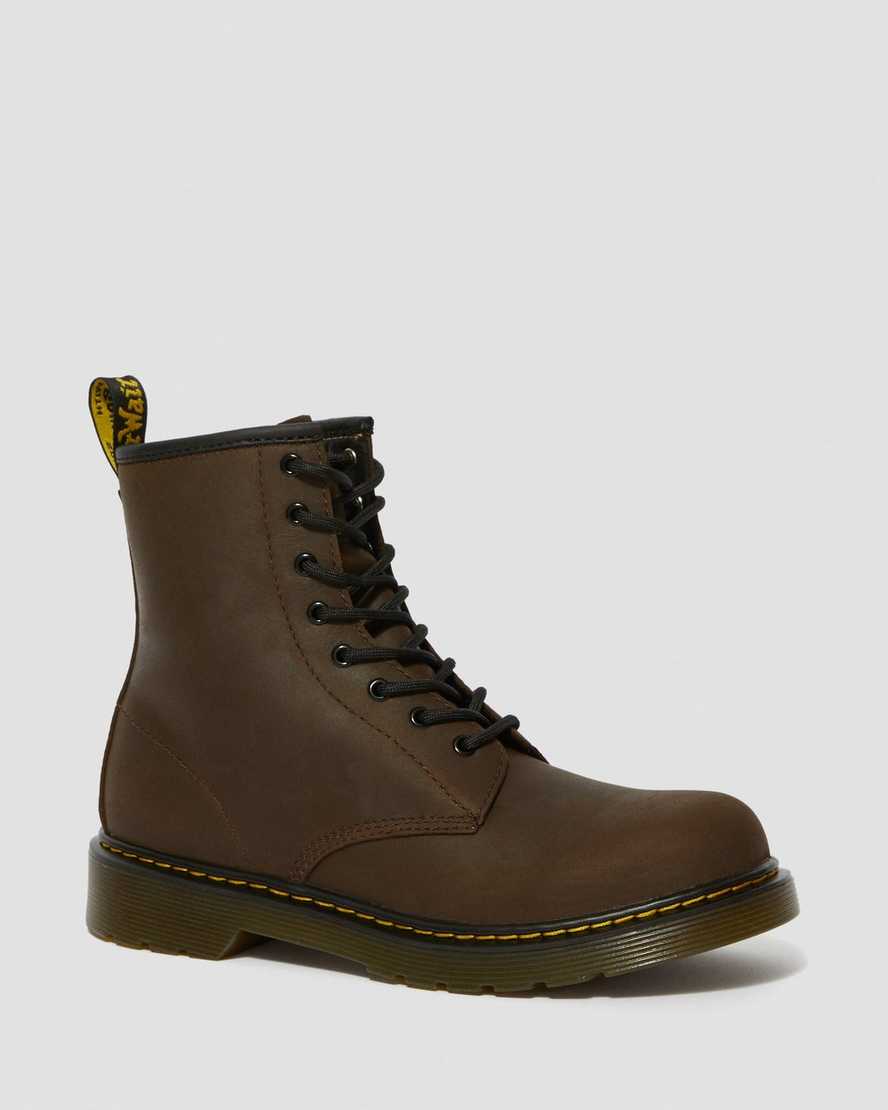 dark brown dr martens 1460 faux fur lined kids lace up boots