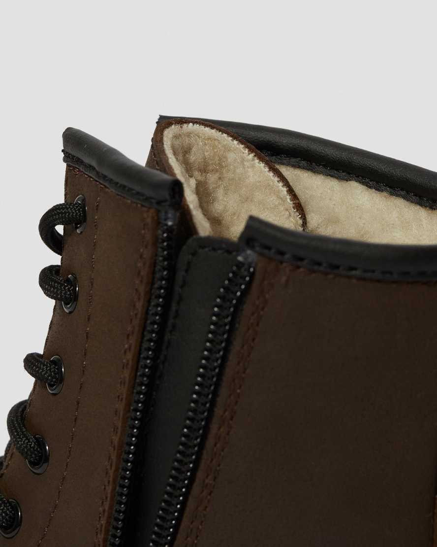 dark brown dr martens 1460 faux fur lined kids lace up boots