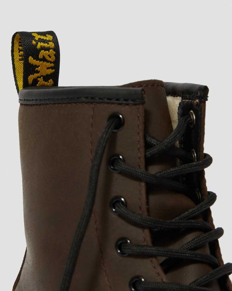 dark brown dr martens 1460 faux fur lined kids lace up boots