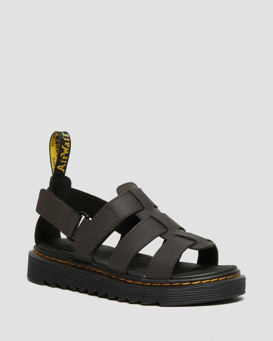 dark brown dr martens terry strap kids sandals