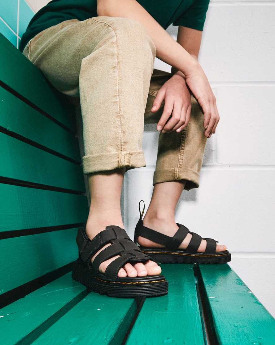 dark brown dr martens terry strap kids sandals