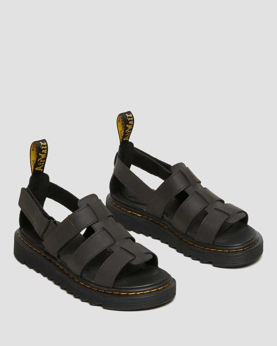 dark brown dr martens terry strap kids sandals