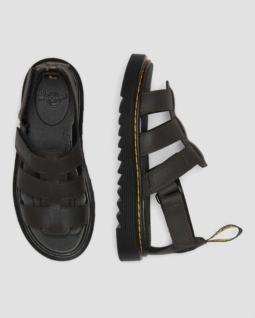 dark brown dr martens terry strap kids sandals
