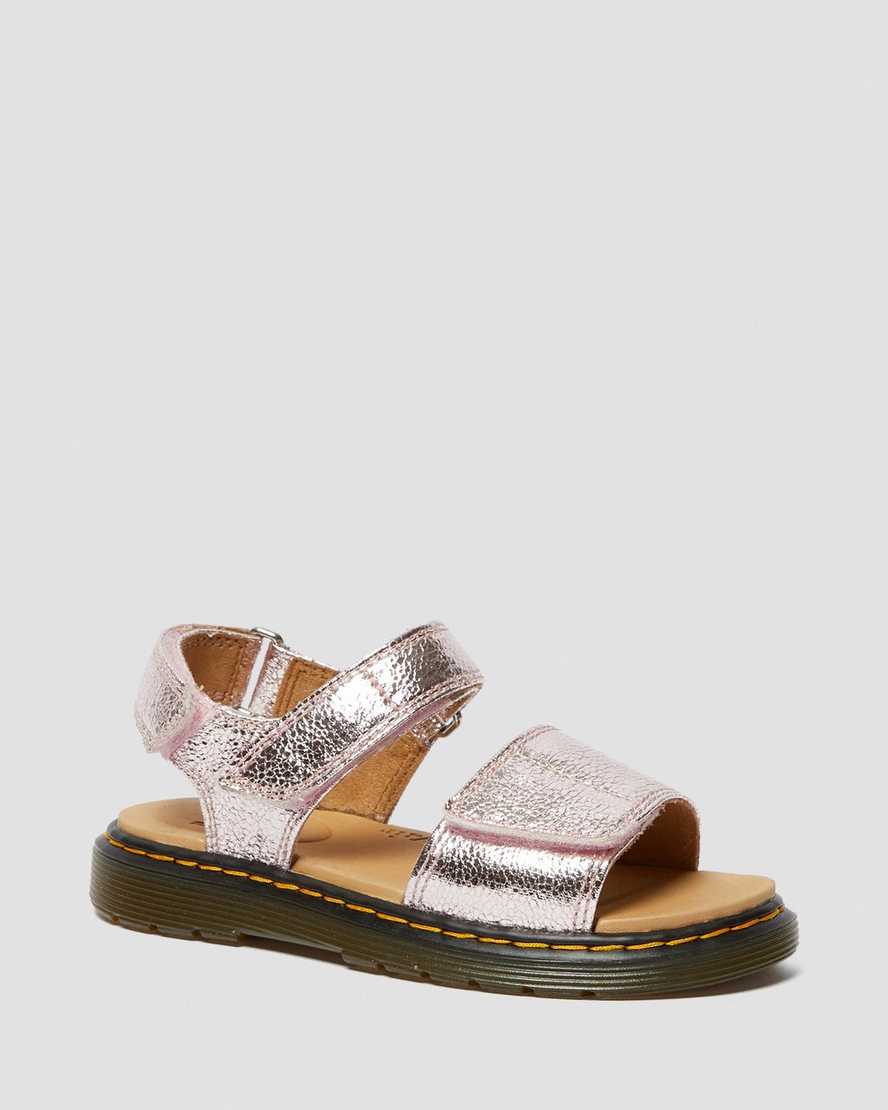 pink dr martens romi metallic kids sandals