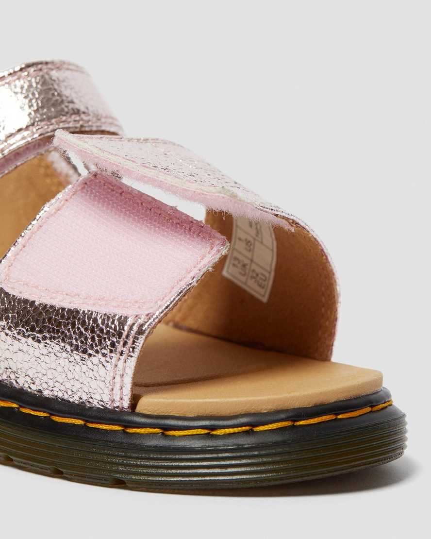 pink dr martens romi metallic kids sandals