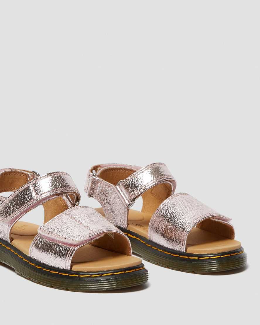 pink dr martens romi metallic kids sandals