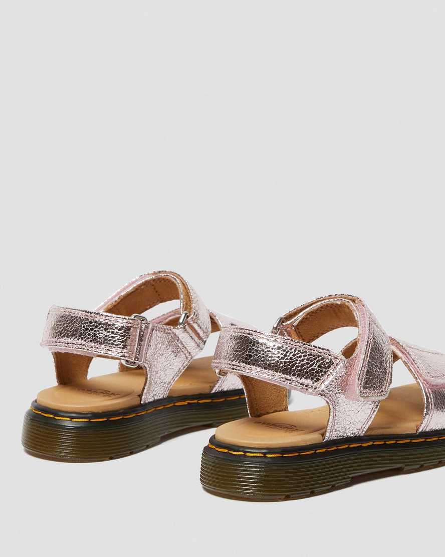 pink dr martens romi metallic kids sandals