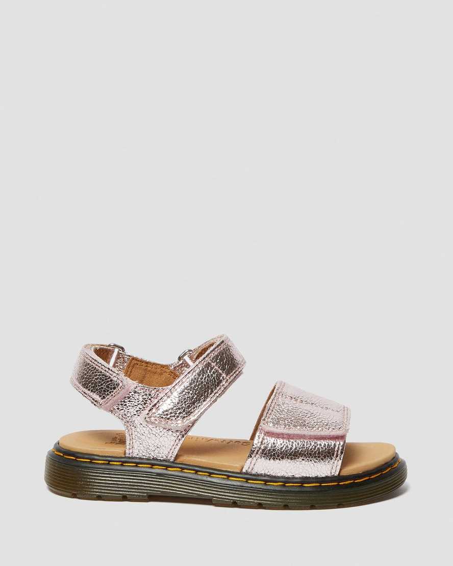 pink dr martens romi metallic kids sandals