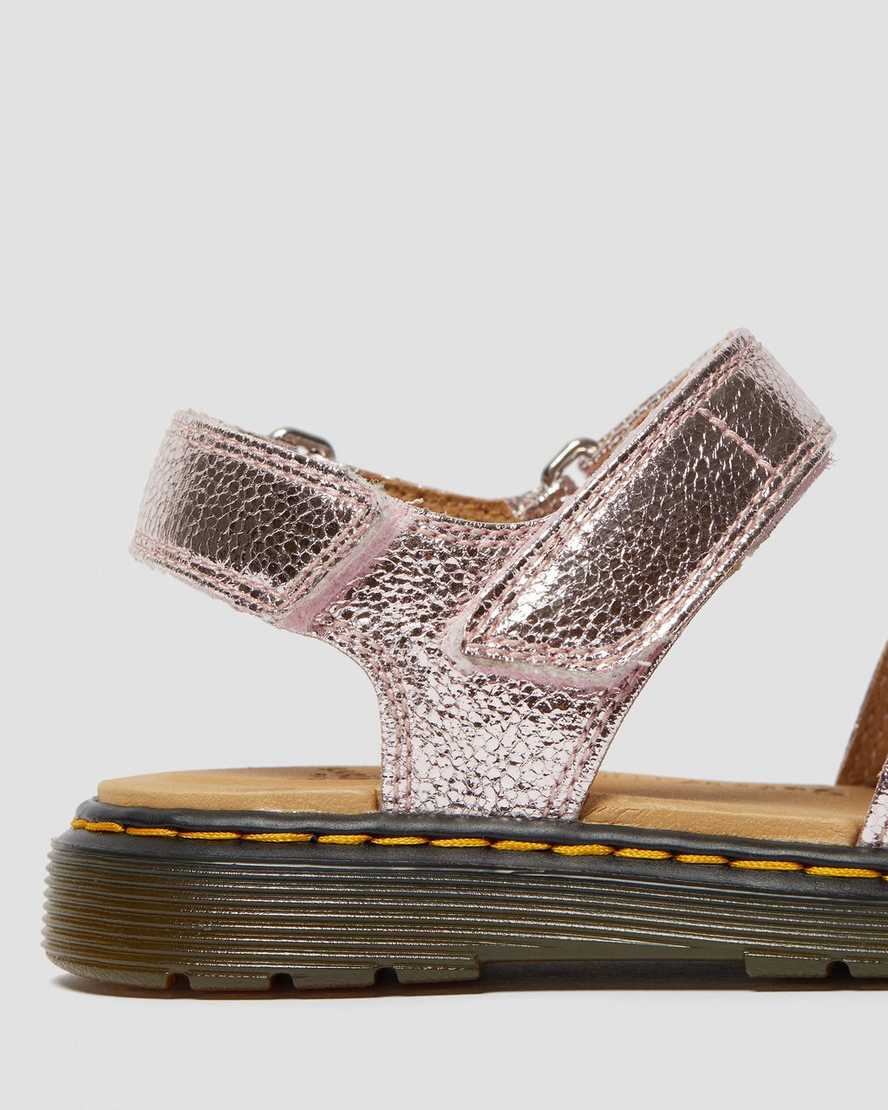 pink dr martens romi metallic kids sandals