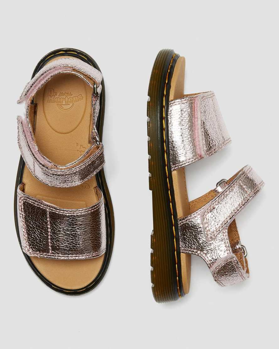 pink dr martens romi metallic kids sandals
