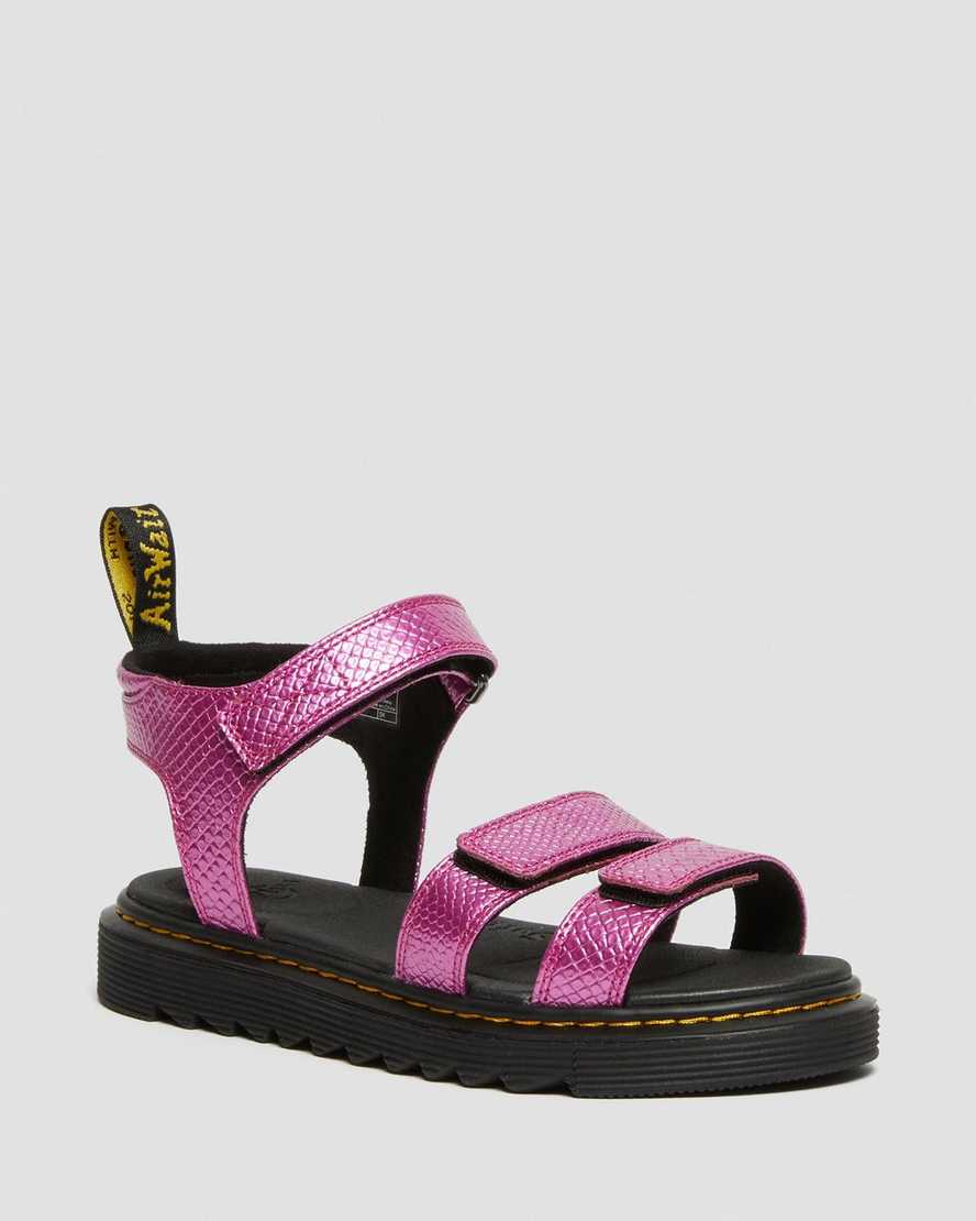 pink dr martens klaire reptile emboss strap kids sandals