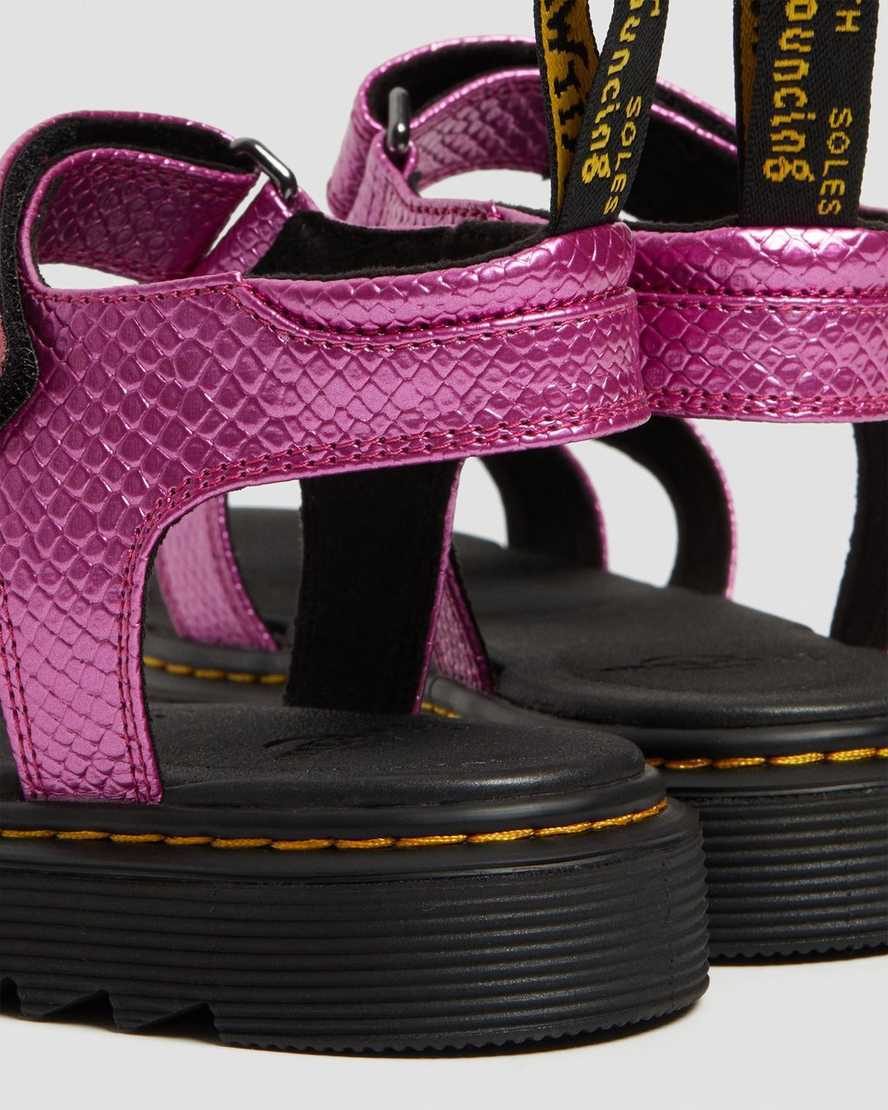 pink dr martens klaire reptile emboss strap kids sandals