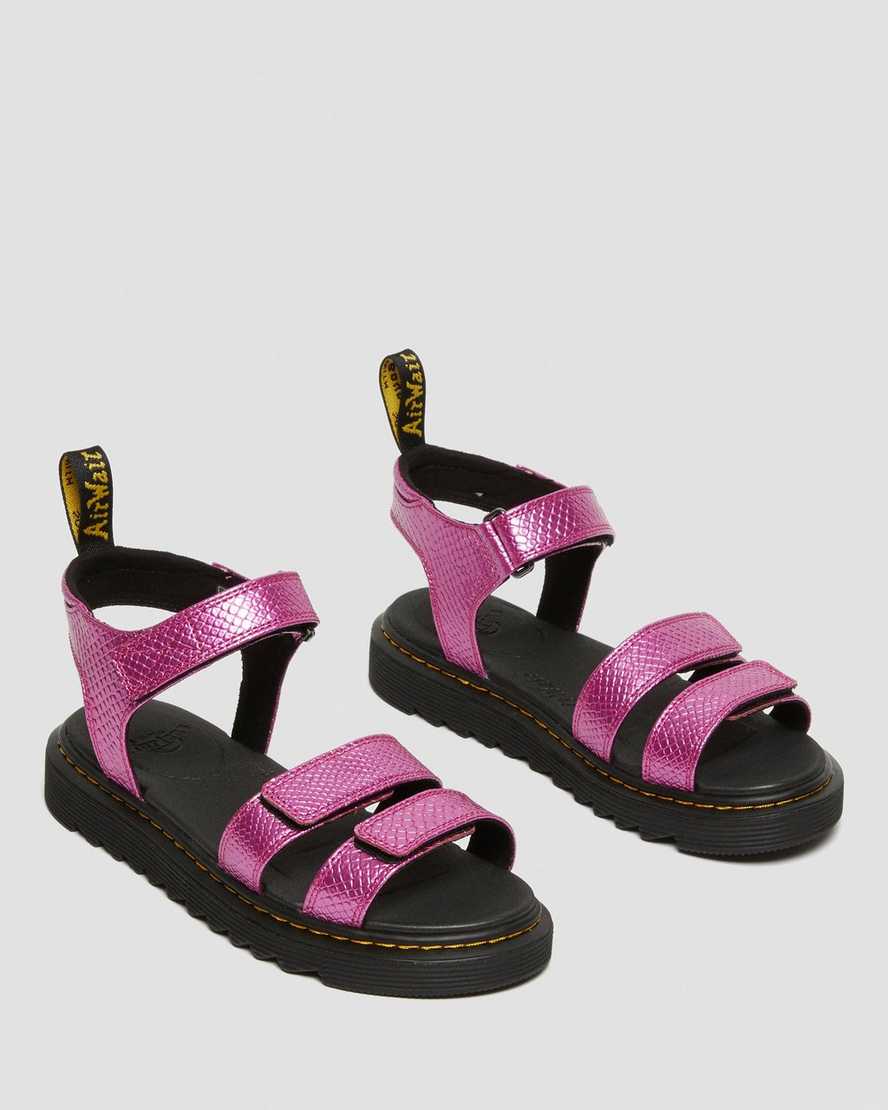 pink dr martens klaire reptile emboss strap kids sandals