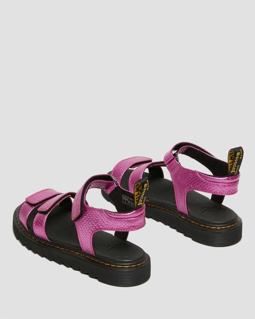 pink dr martens klaire reptile emboss strap kids sandals
