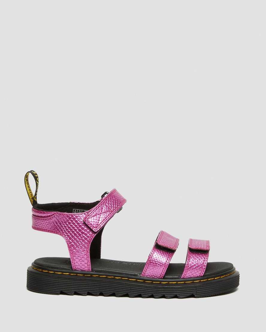 pink dr martens klaire reptile emboss strap kids sandals