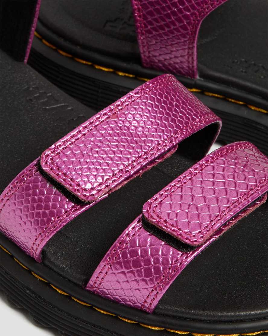 pink dr martens klaire reptile emboss strap kids sandals