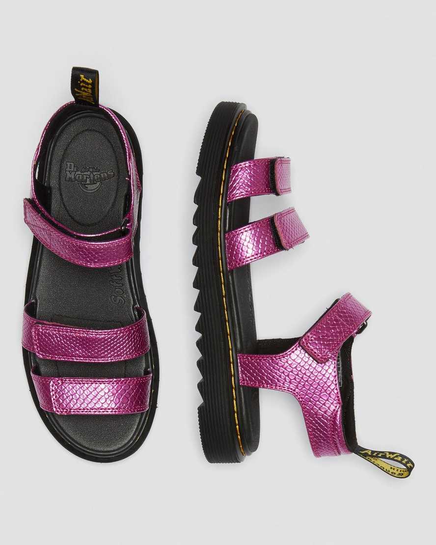 pink dr martens klaire reptile emboss strap kids sandals