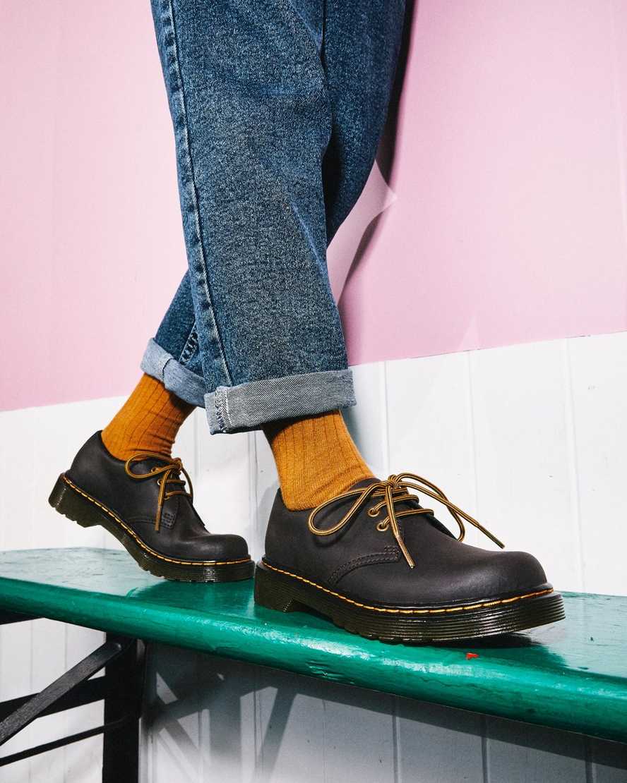 dark brown dr martens 1461 wildhorse kids shoes