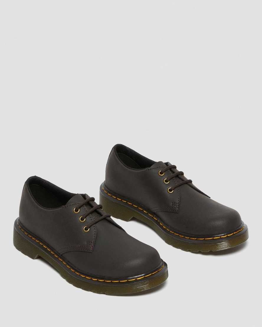 dark brown dr martens 1461 wildhorse kids shoes
