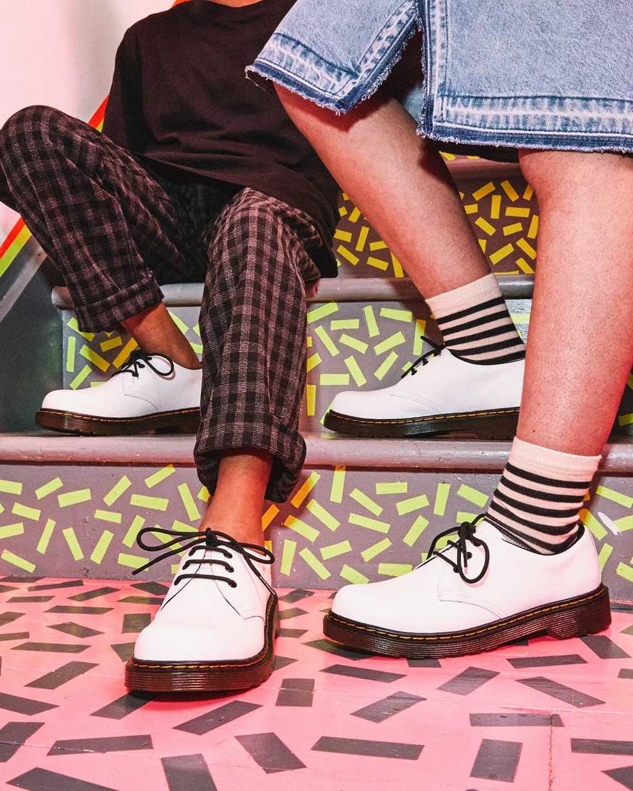 white dr martens 1461 lace up kids shoes